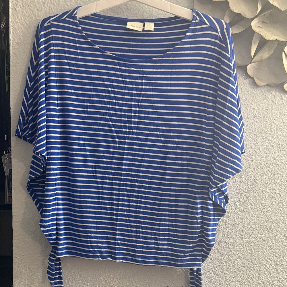 Chico's Navy and White Striped Top
